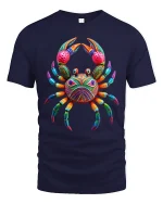 Colorful Artistic Crab Graphic T Shirt Vibrant Ocean Animal Art - navy t-shirt on white background