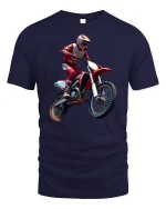 Motocross Dirt Bike Rider Graphic T Shirt Extreme Racing Action - navy t-shirt on white background