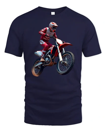 Motocross Dirt Bike Rider Graphic T Shirt Extreme Racing Action - navy t-shirt on white background