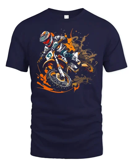 Motocross Dirt Bike Action Graphic T Shirt Extreme Speed Style - navy t-shirt on white background