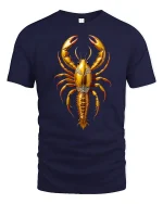 Golden Lobster Graphic T Shirt Luxury Ocean Inspired Art Design - navy t-shirt on white background