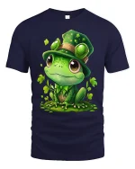 Cute Leprechaun Frog Graphic T Shirt Whimsical Irish Style Art - navy t-shirt on white background