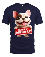 Happy Monday Dog Graphic T Shirt Funny Cute Cartoon Work Humor - navy t-shirt on white background
