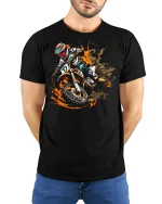 Motocross Dirt Bike Action Graphic T Shirt Extreme Speed Style - model wearing black tee with hands behind back