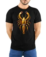 Golden Lobster Graphic T Shirt Luxury Ocean Inspired Art Design - model wearing black tee with hands behind back
