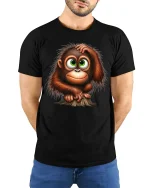 Cute Baby Monkey Graphic T Shirt Big Eyes Cartoon Style Art - model wearing black tee with hands behind back