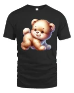 Cute Fluffy Teddy Bear Graphic T Shirt Adorable Soft Style - black t-shirt on white background