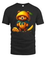 Cute Mango Bear Graphic T Shirt Sweet Fruit Art Illustration - black t-shirt on white background