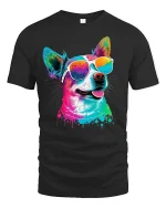 Colorful Cool Dog Graphic T Shirt Vibrant Sunglasses Art Style - black t-shirt on white background