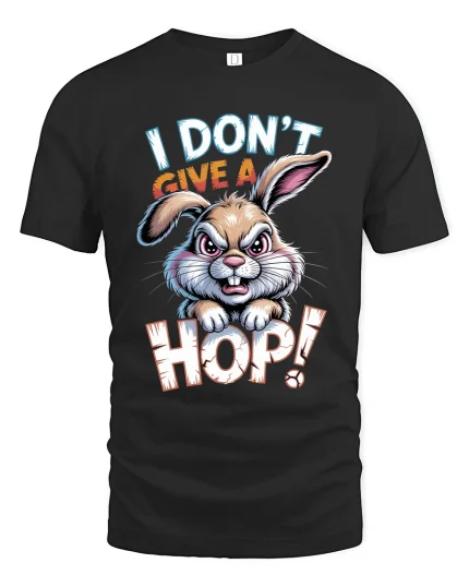 I Dont Give A Hop Bunny Graphic T Shirt Funny Attitude Design - black t-shirt on white background
