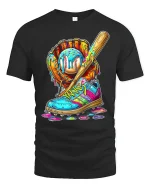 Colorful Baseball Street Art Graphic T Shirt Urban Sport Style - black t-shirt on white background