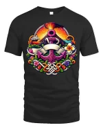 Nautical Anchor Volcano Graphic T Shirt Ocean Fantasy Art - black t-shirt on white background