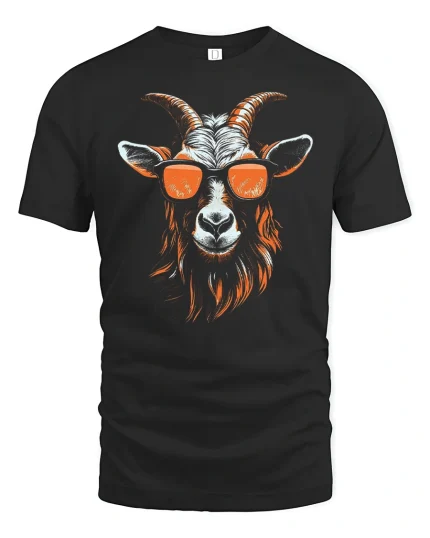 Cool Goat Sunglasses Graphic T Shirt Bold Animal Art Style - black t-shirt on white background
