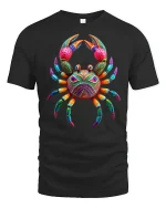 Colorful Tribal Crab Graphic T Shirt Vibrant Ocean Art Style - black t-shirt on white background