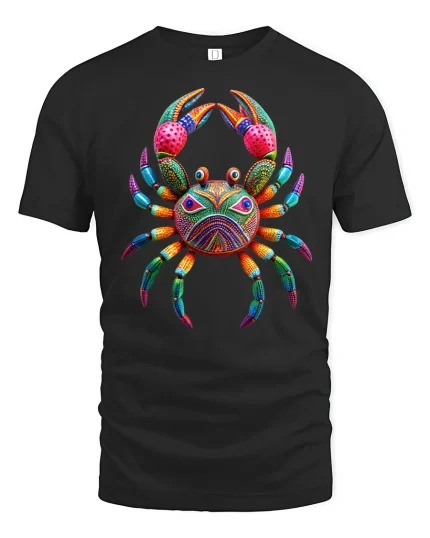 Colorful Tribal Crab Graphic T Shirt Vibrant Ocean Art Style - black t-shirt on white background