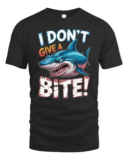 I Dont Give A Bite Shark Graphic T Shirt Funny Attitude Art - black t-shirt on white background