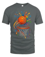 Color Splash Basketball Graphic T Shirt Dynamic Street Art Style - gray t-shirt on white background
