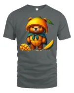 Cute Mango Bear Graphic T Shirt Sweet Fruit Art Illustration - gray t-shirt on white background