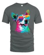 Colorful Cool Dog Graphic T Shirt Vibrant Sunglasses Art Style - gray t-shirt on white background