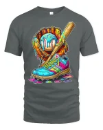 Colorful Baseball Street Art Graphic T Shirt Urban Sport Style - gray t-shirt on white background
