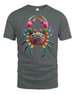 Colorful Tribal Crab Graphic T Shirt Vibrant Ocean Art Style - gray t-shirt on white background