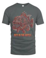 Bite In The Abyss Deep Sea Fish Graphic T Shirt Dark Ocean Art - gray t-shirt on white background