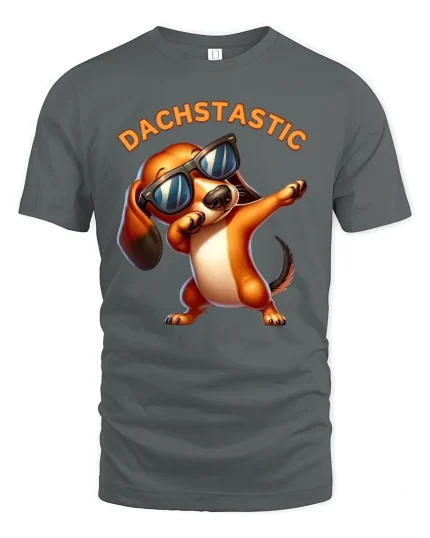 Dachstastic Dabbing Dachshund Graphic T Shirt Funny Dog Style - gray t-shirt on white background