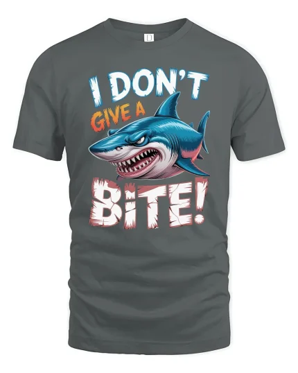 I Dont Give A Bite Shark Graphic T Shirt Funny Attitude Art - gray t-shirt on white background