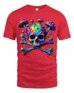Psychedelic Skull Mushroom Graphic T Shirt Trippy Neon Art Style - red t-shirt on white background