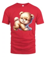 Cute Fluffy Teddy Bear Graphic T Shirt Adorable Soft Style - red t-shirt on white background