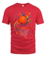 Color Splash Basketball Graphic T Shirt Dynamic Street Art Style - red t-shirt on white background