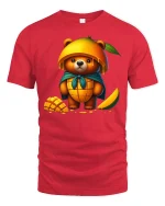 Cute Mango Bear Graphic T Shirt Sweet Fruit Art Illustration - red t-shirt on white background