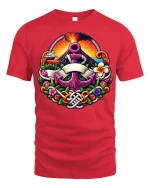 Nautical Anchor Volcano Graphic T Shirt Ocean Fantasy Art - red t-shirt on white background