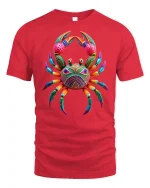 Colorful Tribal Crab Graphic T Shirt Vibrant Ocean Art Style - red t-shirt on white background