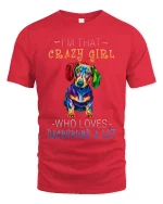 Im That Crazy Girl Dachshund Graphic T Shirt Colorful Dog Art - red t-shirt on white background