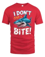 I Dont Give A Bite Shark Graphic T Shirt Funny Attitude Art - red t-shirt on white background