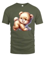 Cute Fluffy Teddy Bear Graphic T Shirt Adorable Soft Style - military green t-shirt on white background