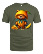 Cute Mango Bear Graphic T Shirt Sweet Fruit Art Illustration - military green t-shirt on white background
