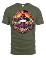 Nautical Anchor Volcano Graphic T Shirt Ocean Fantasy Art - military green t-shirt on white background