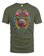 Colorful Tribal Crab Graphic T Shirt Vibrant Ocean Art Style - military green t-shirt on white background