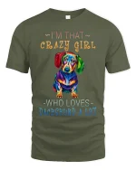 Im That Crazy Girl Dachshund Graphic T Shirt Colorful Dog Art - military green t-shirt on white background