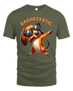 Dachstastic Dabbing Dachshund Graphic T Shirt Funny Dog Style - military green t-shirt on white background