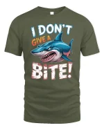 I Dont Give A Bite Shark Graphic T Shirt Funny Attitude Art - military green t-shirt on white background