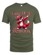 100 Day of School Funny Fox Graphic T Shirt Cool Dabbing Style - military green t-shirt on white background