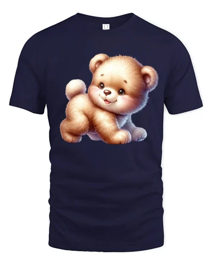 Cute Fluffy Teddy Bear Graphic T Shirt Adorable Soft Style - navy t-shirt on white background
