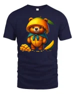 Cute Mango Bear Graphic T Shirt Sweet Fruit Art Illustration - navy t-shirt on white background