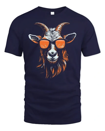 Cool Goat Sunglasses Graphic T Shirt Bold Animal Art Style - navy t-shirt on white background