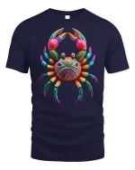 Colorful Tribal Crab Graphic T Shirt Vibrant Ocean Art Style - navy t-shirt on white background
