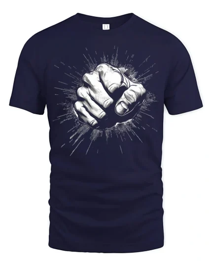 Powerful Clenched Fist Graphic T Shirt Bold Strength Statement Art - navy t-shirt on white background