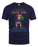 Im That Crazy Girl Dachshund Graphic T Shirt Colorful Dog Art - navy t-shirt on white background
